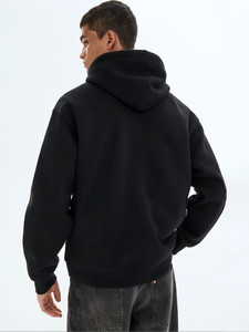 Men's Black Hooded <b>Zip</b>-<b>Up</b> Sweatshirt Regular Fit Cotton Fleece Casual Autumn Streetwear Zipper Hoodie - Product Image 5