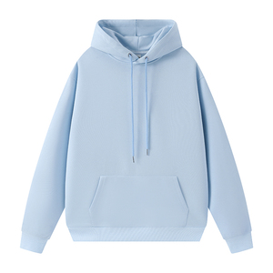 Sudadera con Capucha Azul Claro para Hombre, Corte Holgado, Tejida, Manga Larga, Diseño Casual con Bolsillos, Estilo Otoñal - Product Image 1