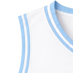 เสื้อบาสเก็ตบอลปักโลโก้ JJ สีขาว แบบไม่มีแขน คอวี แต่งขอบสีน้ำเงิน สำหรับชุดทีมหญิง - Product Image 5