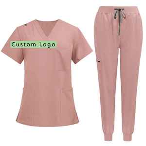 Elasticity Fabric Spandex Polyester <b>Scrub</b> <b>Set</b> Hospital Nurse <b>Scrub</b> Suit V Neck Casual Tops Pants <b>Set</b> Nursing <b>Scrubs</b> <b>Sets</b> - Product Image 1