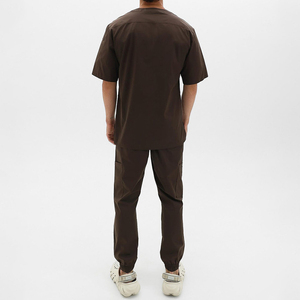Unisex <b>Brown</b> Scrub Set Spandex/Polyester Woven Hospital Uniforms Pockets Button Neck Design High Quality Needle Detection - Product Image 3