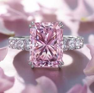 Anillo de Compromiso de Moissanita Rosa de 3 Quilates, Corte Radiante, Chapado en Oro de 18K, Plata de Ley, Anillo de Piedras Preciosas de Lujo para Boda y Fiesta - Product Image 3