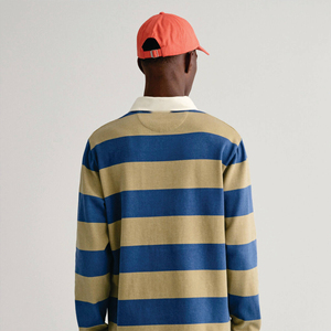 Polo de Punto a Rayas de Manga Larga para Hombre, Azul Beige, Ropa Casual - Product Image 5