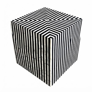 Table basse moderne de luxe noire et blanche avec incrustations en os, tabouret tambour géométrique fait main, table d'appoint personnalisée écologique pour salon - Product Image 5