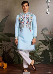 Kurta Tradicional de Boda para Hombre Bandhani Heritage Olive, Largo hasta el Suelo, Secado Rápido, Corte Regular, para Diwali y Ocasiones Festivas - Product Image 5
