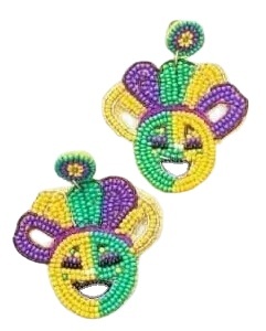 Boucles d'oreilles uniques classiques Mardi Gras en forme de bottes de cowboy perlées, faites à la main, violettes, vertes, jaunes, avec pompons, pour femmes - Product Image 5