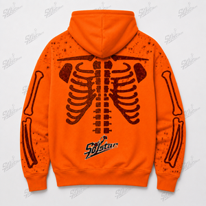 Salstar High Quality <b>Men's</b> <b>Orange</b> Hooded Zip-Up <b>Sweatshirt</b> Skeleton Print Casual Winter Wear - Product Image 4