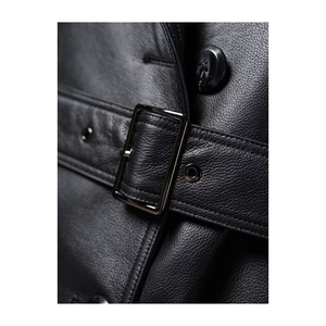 Plus Size <b>Men's</b> <b>Black</b> Leather <b>Trench</b> <b>Coat</b> Long Double Breasted Waterproof Overcoat - Product Image 5