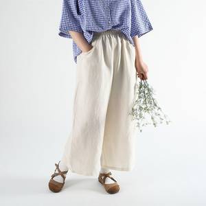 Pantalon plat droit d'été pour femme, 100% coton, fait main en Inde, écologique, taille haute, respirant, style vintage, fermeture élastique, décontracté - Product Image 3