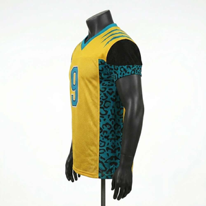 Camiseta de Voleibol para Hombre con Estampado de Leopardo Amarillo y Azul, Cuello en V, Manga Corta, Malla Sublimada Transpirable, Número 9 - Product Image 2