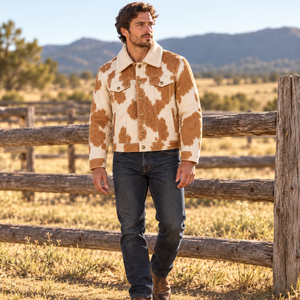 Chaqueta vaquera de piel de vaca con pelo de camello y marfil para hombre, cuello de felpa, abrigo de vaquero para ranch, fabricante y proveedor mayorista OEM, invierno - Product Image 5