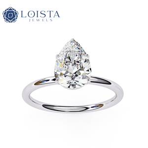 Bague de fiançailles LOISTA en diamant taille poire pour femme, platine, diamant naturel certifié GIA, style classique - Product Image 3