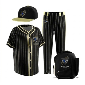 Ensemble d'uniformes de baseball personnalisés pour hommes, maillot rayé, pantalon, casquette, sac à dos, polyester respirant, toutes saisons, taille adulte - Product Image 1