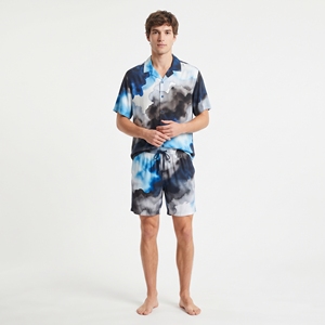 Ensemble chemise boutonnée et short pour homme, imprimé tie-dye, manches courtes, décontracté, plage, été, tenue de détente - Product Image 1