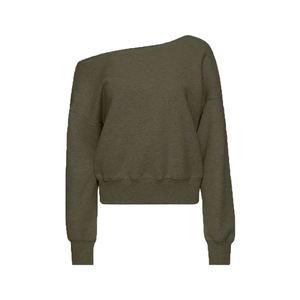 Sweat-shirt asymétrique à épaules tombantes pour femme, couleur unie, en coton tricoté, style décontracté automne, longueur intégrale - Product Image 3