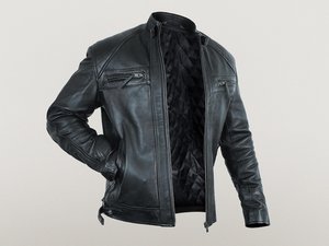 Chaqueta de Motociclista de Cuero Negra para Hombre, Cuello Alto, Cierre de Cremallera, Estilo Biker - Product Image 2