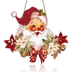 Insegna di Benvenuto in Stile Vintage con Babbo Natale, Decorazione da Parete in Legno per Interni ed Esterni, Cartello Decorativo Natalizio per Porta d'Ingresso - Product Image 1