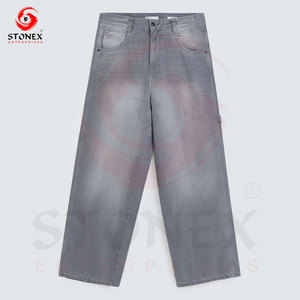Jean en denim gris clair délavé pour homme, coupe large, en coton premium, coupe décontractée, jambe droite, style streetwear décontracté, jean baggy - Product Image 4