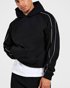 Sweat-shirt et pulls noirs surdimensionnés de haute qualité avec passepoil, en coton mélangé respirant, style streetwear pour homme, avec poche kangourou - Product Image 1