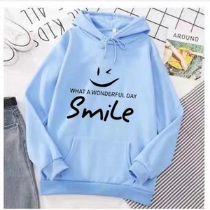 Sweat-shirt à capuche bleu clair pour femme avec imprimé sourire, décontracté, à manches longues, pour l'automne - Product Image 1