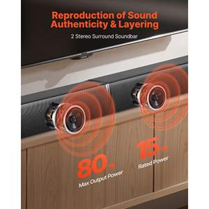 Barra de Sonido Inteligente 2 en 1 de 32 Pulgadas y 2.0 Canales, Sistema de Sonido Envolvente de 80W para Conexión AUX USB, Control Remoto Desmontable para TV - Product Image 2
