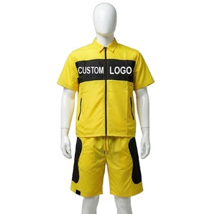 Custom <b>Men's</b> <b>Summer</b> Hip Hop 2-Piece Embroidered Satin Windbreaker Short Set Relaxed Fit Breathable Cotton/Polyester Polo <b>Jacket</b> - Product Image 1