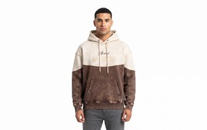 Custom Made Mens <b>Vintage</b> Acid Wash Brown Cream Color Block Pullover Hoodie Streetwear <b>Oversized</b> Distressed Fleece <b>Sweatshirt</b> Top - Product Image 5