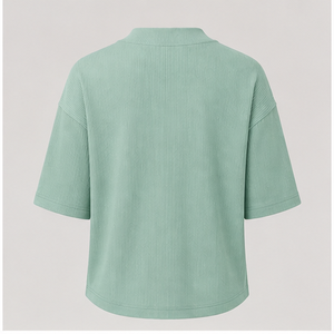 Camiseta de Mujer Verde Menta con Cuello Simulado y Manga hasta el Codo, Corte Holgado WTS-0071 - Product Image 2
