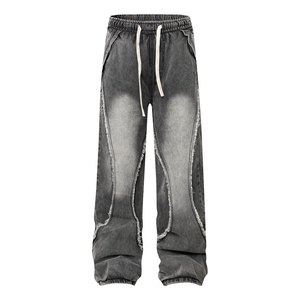 Pantalon cargo en denim délavé à l'acide, coupe ample, jambes larges, poches utilitaires, style streetwear, jeans délavés à la pierre, coupe décontractée - Product Image 5
