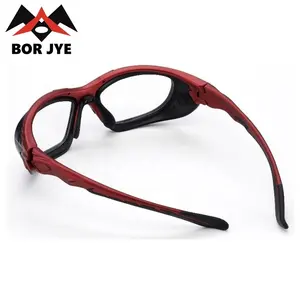 Borjye j137p óculos de segurança, lente clara uv400 leve, bloco vermelho rx
