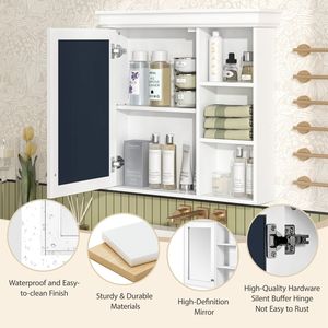 Armadietto da Bagno a Parete 30x28 con Specchio e Organizer per Toilette, Bianco - Product Image 5