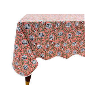 Ensemble de nappes indiennes faites à la main, imprimées au bloc, couleur saumon foncé avec passepoil blanc, décoration moderne, 100% coton, couvre-table de mariage personnalisable - Product Image 1