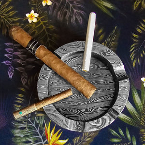 Cendrier en acier Damas de haute qualité, résistant à la chaleur, avec plusieurs motifs, pour une utilisation en intérieur et en extérieur - Product Image 5