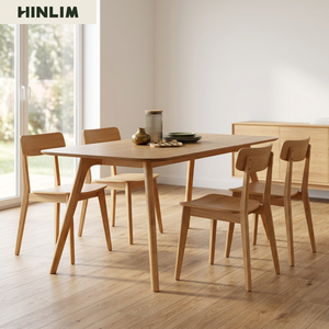 Mesa de Comedor de Roble Macizo Estilo Nórdico de Mediados de Siglo, con Cubierta de Chapa de Fresno Natural, Patas Rectangulares, para 6 Personas - Product Image 2