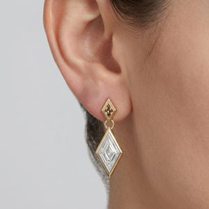 Lozenge Cut <b>Dangle</b> <b>Earrings</b> Women's 18K Yellow Gold Lab <b>Diamond</b> Classic Wedding Gift IGI Certified F VVS2 Clarity Jewelry - Product Image 2
