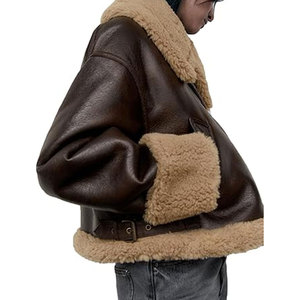 เสื้อแจ็คเก็ตหนังเทียมสำหรับผู้หญิง บุขนเทียมนุ่ม อุ่นสบายสำหรับฤดูหนาว ซิปด้านหน้า สไตล์นักขี่มอเตอร์ไซค์ ให้ความอบอุ่นและสบาย - Product Image 3