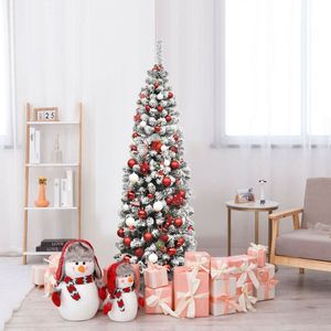 Albero di Natale Artificiale Pre-Illuminato con 250 LED, Effetto Neve, 1,8 Metri, Stile Pencil, Decorazione Festiva per le Feste - Product Image 6