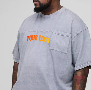 Wholesale Heather Grey 100% Cotton Hip Hop T-Shirts for Men Custom Logo Printed Loose Fit with Pocket Custom Printing <b>Tshirt</b> Men - Product Image 3