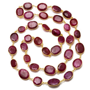 Collier élégant et magnifique pour femme, en laiton plaqué or, avec rubis de haute qualité sertis en clos sans fin de 32 pouces de long, idéal pour les soirées. - Product Image 2