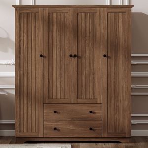 Armadio a 4 Ante Marrone con 2 Cassetti - Product Image 1