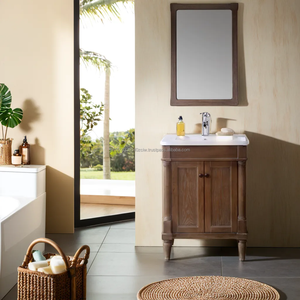 Meuble-lavabo vintage en bois massif à poser au sol avec vasque intégrée, 24 pouces, pour usage hôtelier - Product Image 1
