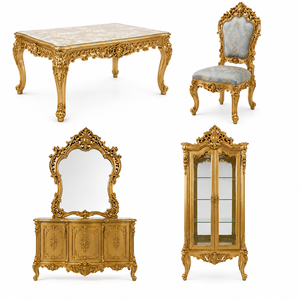 Classical Palace Inspired Carved <b>Dining</b> Room Furniture 10 Seater Ornate <b>White</b> Gold Inlay Oval <b>Dining</b> <b>Table</b> with Carved Chairs - Product Image 6