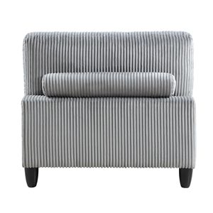 Sedia Senza Braccioli con Gambe in Legno Massello e Rivestimento in Velluto a Coste Grigio, 1 Pezzo con Cuscino Morbido, Arredamento per Soggiorno - Product Image 5