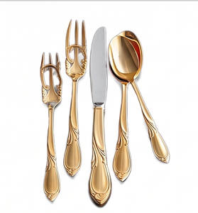 Ensemble de couverts élégants plaqués or, avec fourchette, cuillère, couteau, compatibles lave-vaisselle, en métal, pour la cuisine, l'hôtel et la maison. - Product Image 1