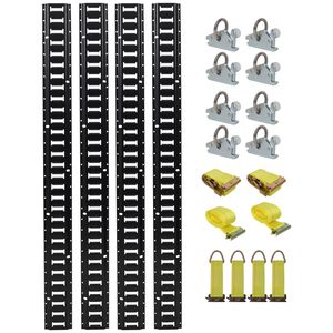Kit di fissaggio per binari E-Track da 18 pezzi per camion, furgoni e rimorchi - 4 binari E-Track orizzontali da 1,5 m e 8 accessori in acciaio per il controllo del carico - Product Image 1