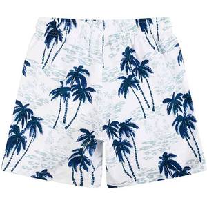 Shorts de bain pour hommes à imprimé palmiers, séchage rapide, taille élastique avec cordon de serrage, pour vacances d'été tropicales, vente en gros de maillots de bain - Product Image 2