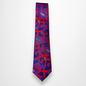 Premium <b>Navy</b> Blue & Red Paisley Silk Feel Necktie | Luxury Designer Woven Jacquard <b>Tie</b> for Men Formal Business Wedding Party - Product Image 1