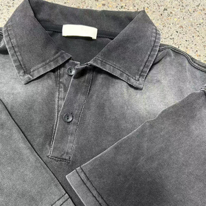 Conjunto de Polo y Pantalones Cortos para Hombre, Tejido 100% Algodón, Sin Costuras, Lavado Ácido, Estilo Vintage, Streetwear, Venta al Por Mayor OEM - Product Image 3