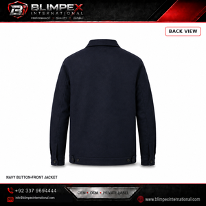 BLIMPEX INTERNATIONAL <b>Men's</b> <b>Navy</b> Woolen Button-Front Crew Neck Jacket Regular Fit Waterproof Windproof <b>Fleece</b> Lining HIGH STREET - Product Image 6