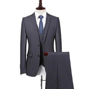 Costume trois pièces bleu pour homme, coupe ajustée, revers cranté, blazer, gilet et pantalon, infroissable, pour affaires, mariage et tenue formelle, pour adultes - Product Image 2